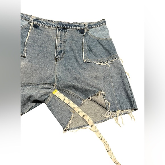 NWOT Ksenia Schnaider Shorts Womens Fringed Blue Denim High Waisted Size XL - Picture 9 of 15